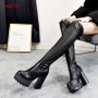 HQFZO Leather Platform Women Long Boots Over the Knee Boots Platform Sexy Female Autumn Winter Thigh High Boots  Botas Mujer
