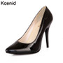 Kcenid Plus size 30-48 PU leather women pumps new fashion sexy pointed toe shallow shoes woman high heels party shoes black red