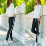 Women Autumn Casual Drawstring Panelled Pockets Loose Pants Trousers Pants