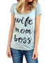 Women Fashion Wife Mom Boss letter T Shirt,Women stripe T Shirt,Women Short Sleeve T Shirt,Women Letter Printed Tops,Women Casual T Shirt