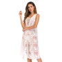 Female Bohemian Style Floral Lace Mesh Embroidery Dress Sleeveless Sheer Lace Mock Tops Dress Midi Vestidos Beach Dress