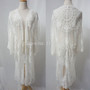 Boho Chic Cover Ups Solid Color Floral Lace Midi Kimono Bikini Blusas Loose Beach Cardigans Female Embroidery Jacket Tops