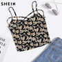 SHEIN Cropped Women Tops Multicolor Floral Spaghetti Strap Women Sexy Crop Top Ditsy Print Crisscross Front Cami Top