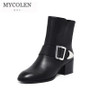 MYCOLEN New Arrivals Fashion Solid Square Heel High Heel Women Boots Winter Ladies Chelsea Boots Round Toe Women Boots Ankle Ms