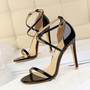 2018 Summer Fashion Women Sexy Fetish Thin Heels Sandals Female PU Open Toe Black Gold Cross Strap Sandals Party Wedding Shoes
