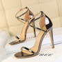 2018 Summer Fashion Women Sexy Fetish Thin Heels Sandals Female PU Open Toe Black Gold Cross Strap Sandals Party Wedding Shoes