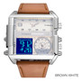 BOAMIGO brand men sports watches 3 time zone big man fashion watch leather rectangle quartz wristwatches relogio masculino clock