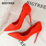 BIGTREE2018New Super High Women Shoes Pointed Toe Flock Women Pumps  Fashion Sexy  High Heels Office Shoes Women Wedding Shoes