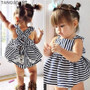 TANGUOANT Hot Sale Summer Girl Clothing Set Baby Wedding Suits Princess Stripe Kids Clothing Girls Clothes