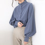 Big Lantern Sleeve Blouse Women Single Breasted Mandarin Stand Collar