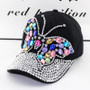 Mega Bling Bling Baseball Cap Women Full Rhinestones Colorful Big Butterfly Hat