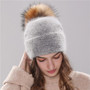 winter beanie knitted faux fur pom pom