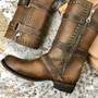 Adjustable Buckle Artificial Leather Chunky Heel Boots