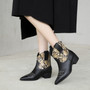 Leather Pointed Toe Thick Heel  Short Western Women Ankle Boots