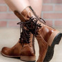 Women Low Heels Leather Lace-up Mid-calf Boots