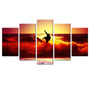 HD PRINTED  SURFING ON RED WAVES AT SUNSET 5 PIECE CANVAS