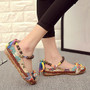 Women Ethnic Lace Up Beading Round Toe Comfortable Flats Colorful Loafers Shoes