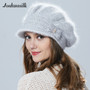 Winter Women Hat With Visor Knitted Fashion Angora Wool Hat Butterfly Decoration Double Warm Hat