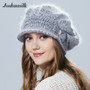 Winter Women Hat With Visor Knitted Fashion Angora Wool Hat Butterfly Decoration Double Warm Hat