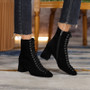 Fashion Woman Ankle Boots High Quality Genuine Leather Handmade Autumn Winter Boots Cross-Tied High Heels Boots Woman