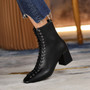 Fashion Woman Ankle Boots High Quality Genuine Leather Handmade Autumn Winter Boots Cross-Tied High Heels Boots Woman