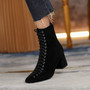 Fashion Woman Ankle Boots High Quality Genuine Leather Handmade Autumn Winter Boots Cross-Tied High Heels Boots Woman