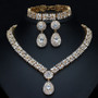 for Women Gold Plate Jewellery Luxury Cubic Zirconia Necklace Earring Bracelet Party Jewelry Set