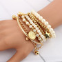 Tocona 6pcs/set Fashion Gold Color Beads Pearl Star Multilayer Beaded Bracelets Set for Women Charm Party Jewelry