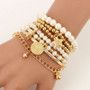 Tocona 6pcs/set Fashion Gold Color Beads Pearl Star Multilayer Beaded Bracelets Set for Women Charm Party Jewelry