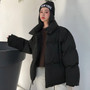 Style Winter Jacket Women Stand Collar Solid Black White Female Down Coat Loose Oversized Womens Short Parka