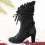 Women Chunky Heel Lace-Up Vintage Lace Wedding Boots