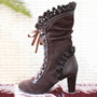 Women Chunky Heel Lace-Up Vintage Lace Wedding Boots