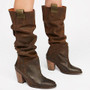 Women Suede High Heels Vintage Knee High Boots