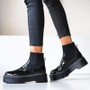 Women Mid Heels Leather Slip-On Platform Ankle Boots