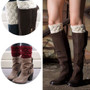 Women Knit Leg Warmer Short Boot Cuffs Buttons Crochet Boot Socks