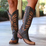 Cowgirl Heeled Leather Women Knee Boots