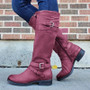 Women Zipper Low Heel Buckle Knee High Boots