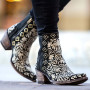 Fashion Embroidered Side Zipper Women's Ankle Boots