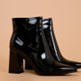 Black Patent Leather Fashion Pointed Toe Boots