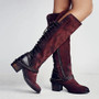 Vintage Knee-High Zipper Suede Boots