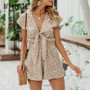 Affogatoo Sexy elegant bow sleeveless wide leg women rompers short jumpsuits casual loose bow tie playsuits leopard short romper|Rompers