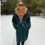 FURSARCAR 2020 Luxurious Women Winter Mink Fur Jacket With Collar 100cm Long Green Color Natural Mink Fur Coat For Female
