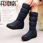 FEDONAS Women Mid-calf Boots 2020 New Winter Keep Long Warm Round Toe Female Snow Boots Side Zipper Platforms Casual Shoes Woman