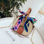 Round Straw+leather Beach Shoulder Bag Messenger summer Bohemia Rattan Bag for 2019 new Fashion Women Ribbon Handbag handmadeBag