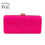 Boutique De FGG Hot Pink Fuchsia Crystal Clutch Evening Bags Women Diamond Metal Box Handbag Wedding Party Clutches Bridal Purse