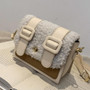Contrast color Square Crossbody bag 2020 Winter New Quality PU Leather Women's Designer Handbag Plush Shoulder Messenger Bag
