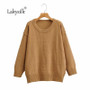 Vintage Women's Plus Size Sweaters for Winter Knitted Warm Soft Loose Long Sleeve O-Neck Ladies Pullovers Coat Brown
