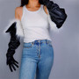 LATEX LONG GLOVES Unisex Black Faux Leather 85cm Wide Balloon Puff Sleeves Large Women Leather Gloves WPU235