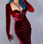 Women's runway fashion wine red velvet Conjoined Long gloves female ultra long fashion long velvet party glove R3017
