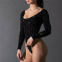 Black Bodycon Bodysuits Women Sexy Long Sleeve Backless Bodysuit Jumpsuit Sexy Clubwear Female Tops Blouse Performance Costume